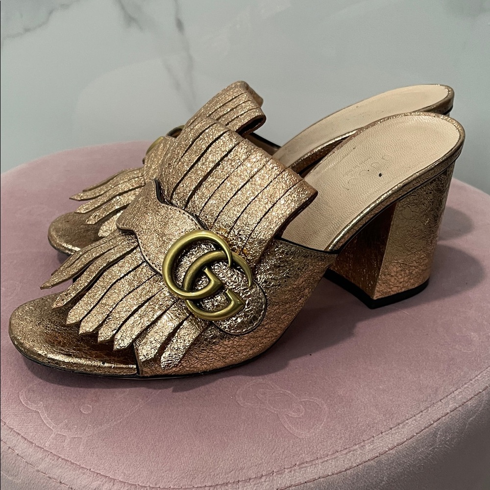 Gucci Metallic Rose Gold Women's Mules - Picture 2 of 7